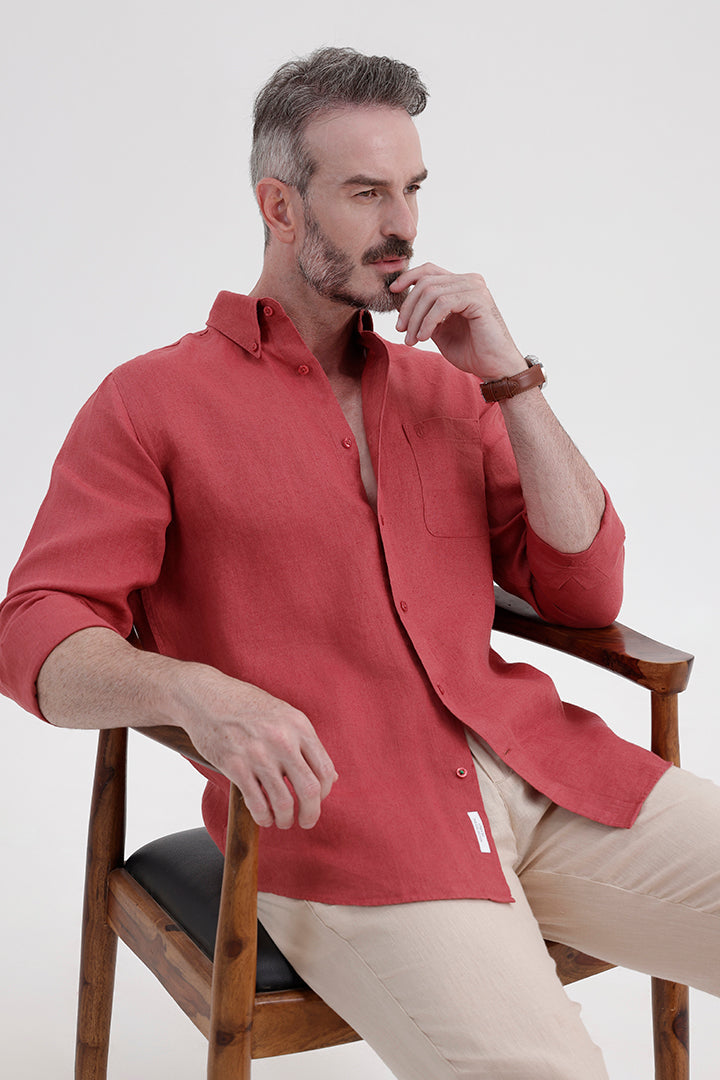 DUSTY RED LINEN SHIRT