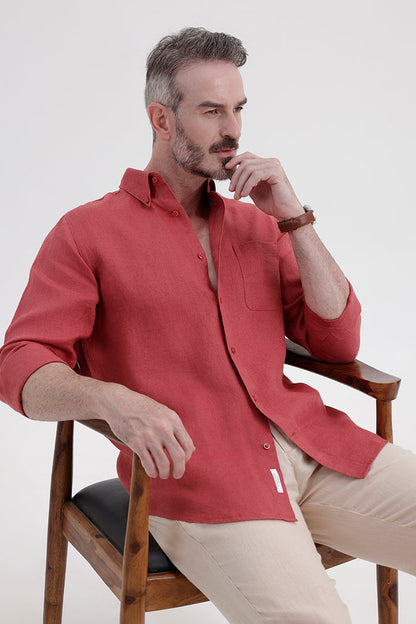 DUSTY RED LINEN SHIRT
