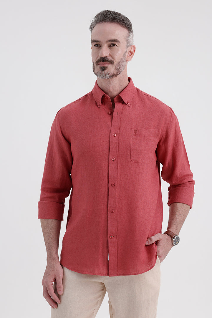 DUSTY RED LINEN SHIRT