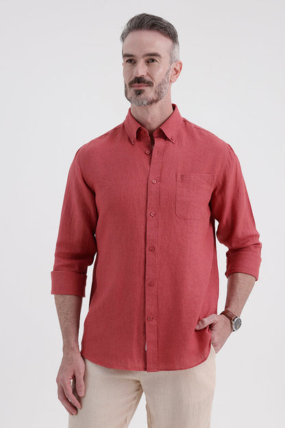 DUSTY RED LINEN SHIRT