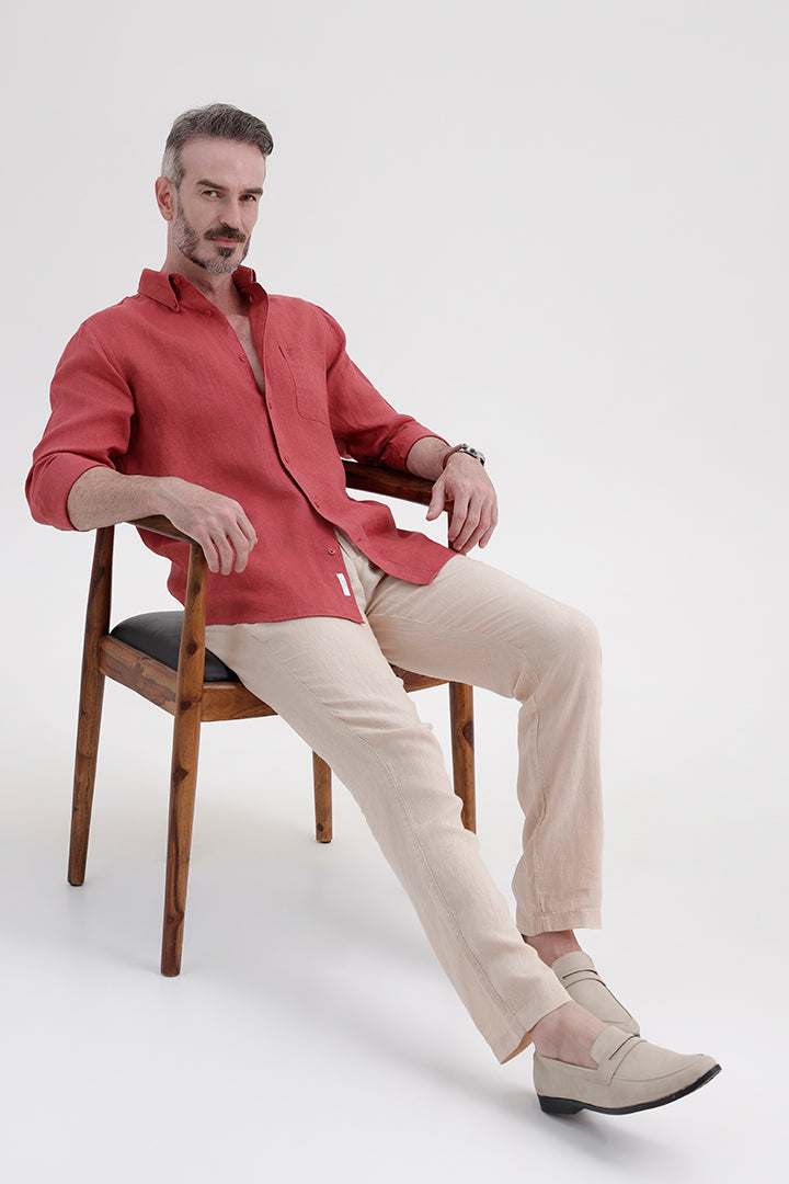 DUSTY RED LINEN SHIRT