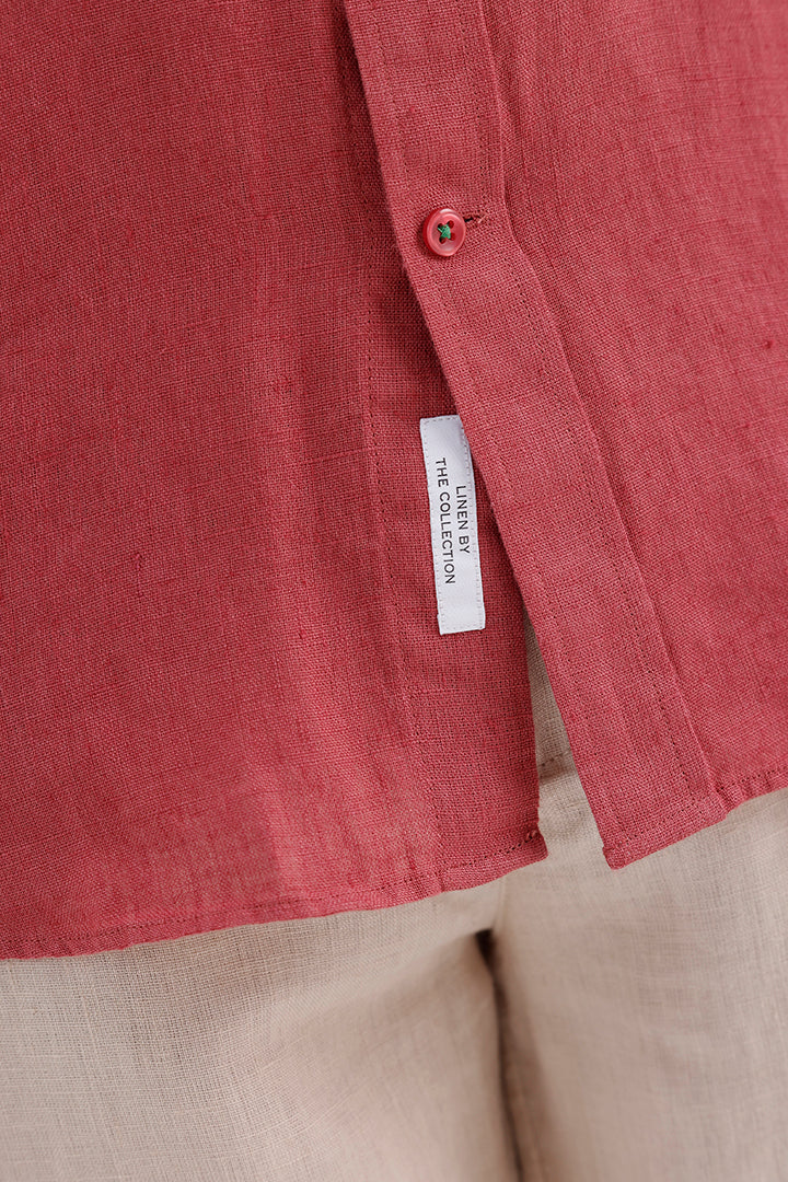 DUSTY RED LINEN SHIRT