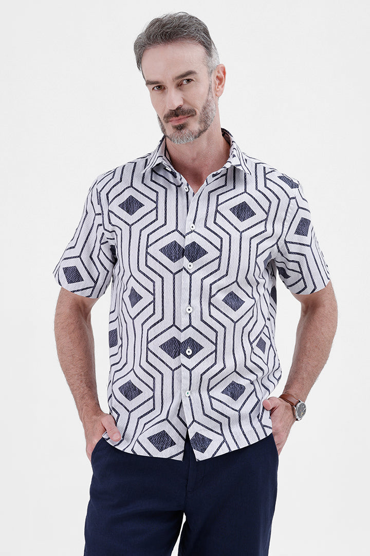 PURPLE GEOMETRIC
COTTON LINEN PRINT SHIRT