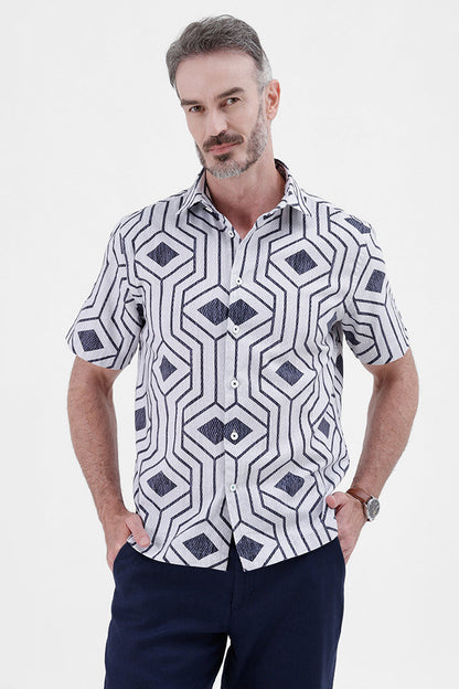 PURPLE GEOMETRIC
COTTON LINEN PRINT SHIRT