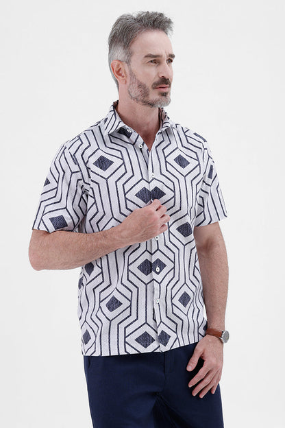 PURPLE GEOMETRIC
COTTON LINEN PRINT SHIRT
