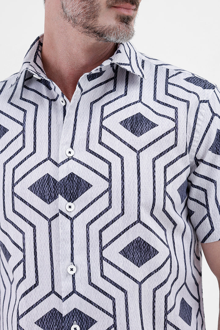 PURPLE GEOMETRIC
COTTON LINEN PRINT SHIRT