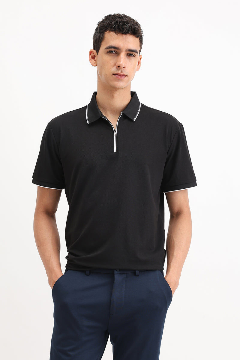 PLAIN ZIPPER POLO T-SHIRT
