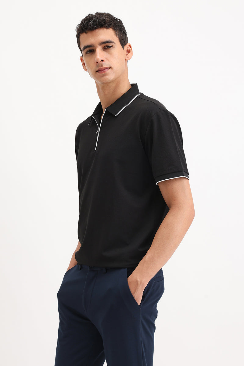 PLAIN ZIPPER POLO T-SHIRT