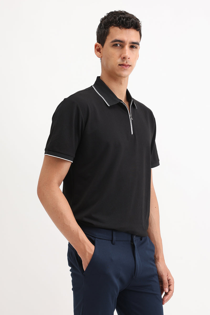 PLAIN ZIPPER POLO T-SHIRT