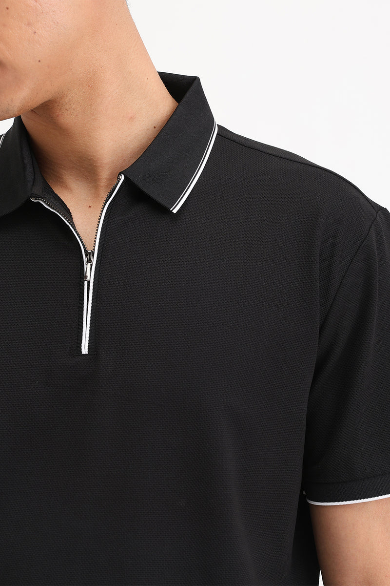 PLAIN ZIPPER POLO T-SHIRT