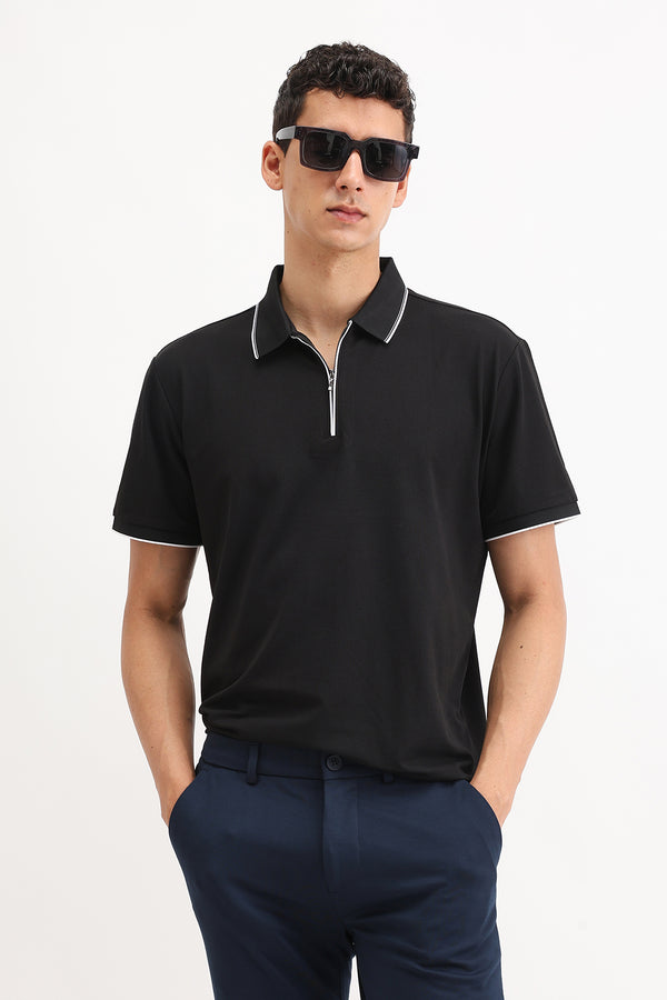 PLAIN ZIPPER POLO T-SHIRT