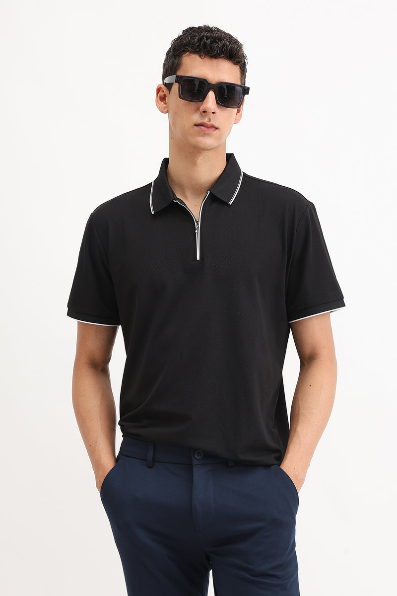 PLAIN ZIPPER POLO T-SHIRT