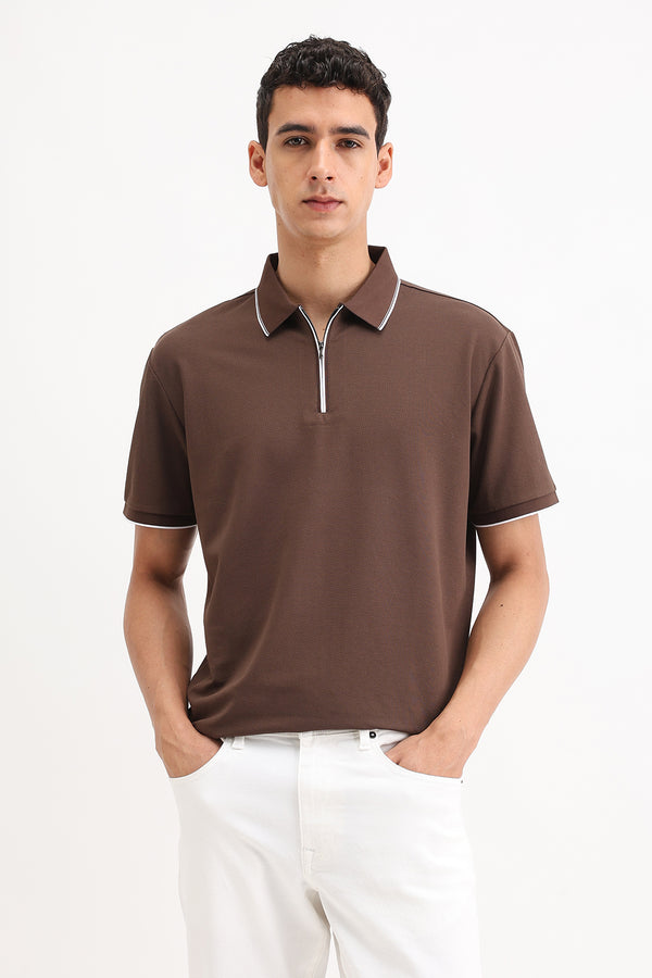 PLAIN ZIPPER POLO T-SHIRT
