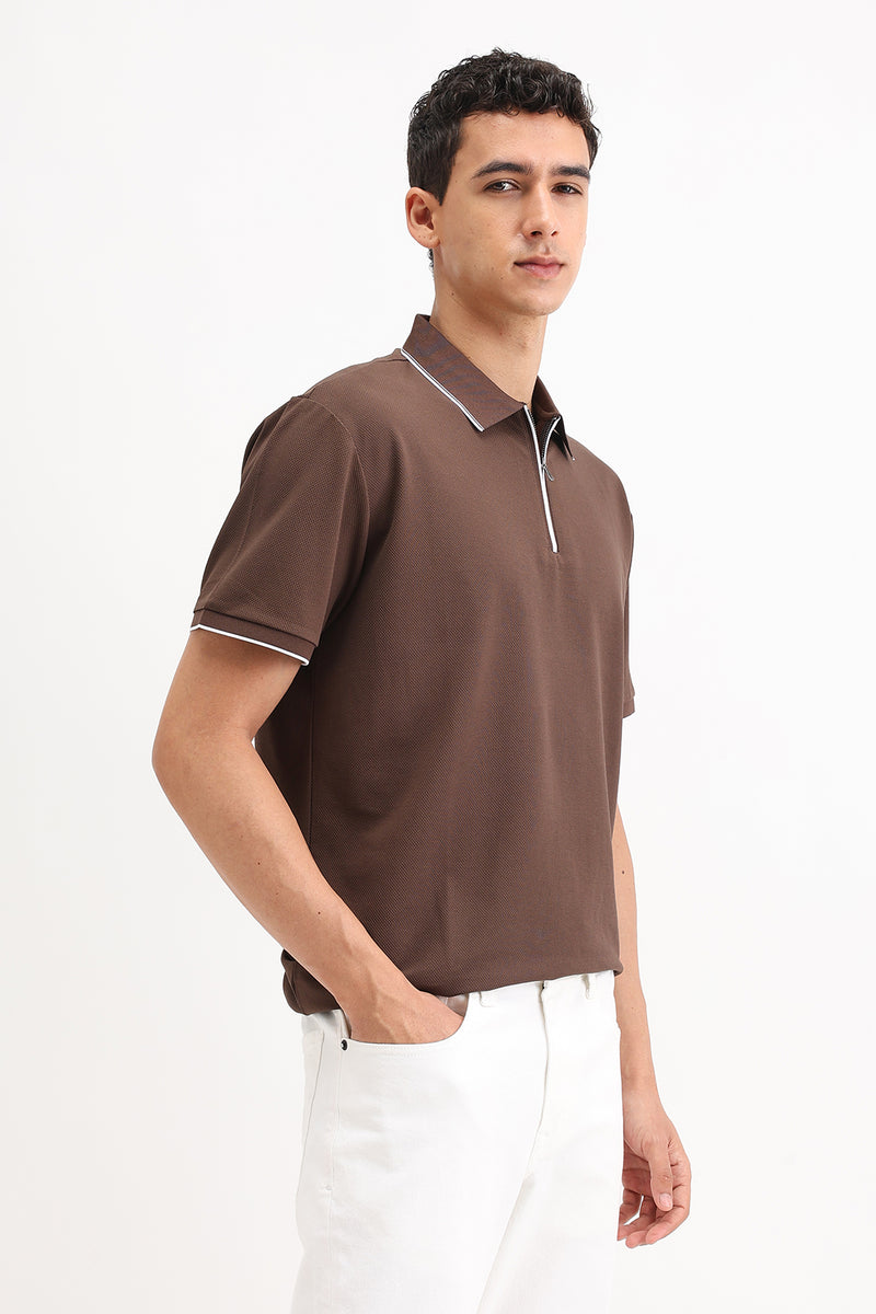 PLAIN ZIPPER POLO T-SHIRT