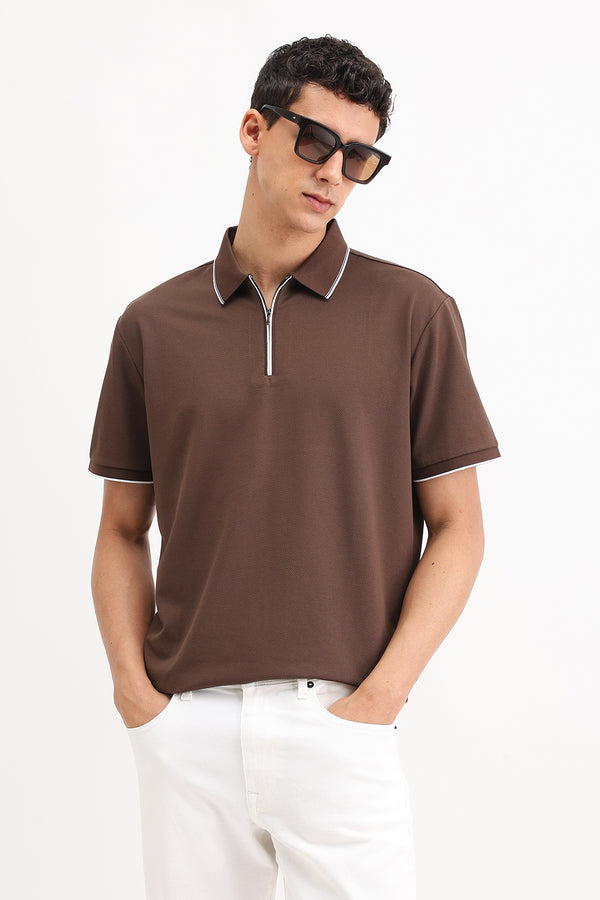 PLAIN ZIPPER POLO T-SHIRT