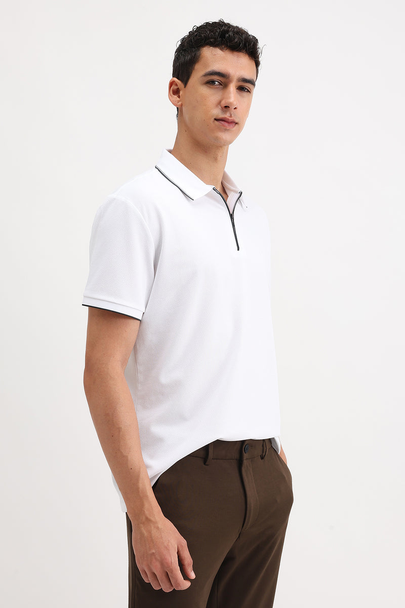 PLAIN ZIPPER POLO T-SHIRT
