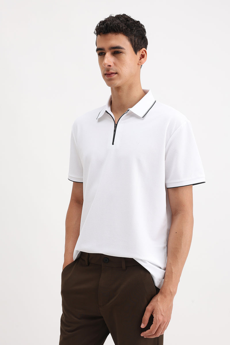 PLAIN ZIPPER POLO T-SHIRT