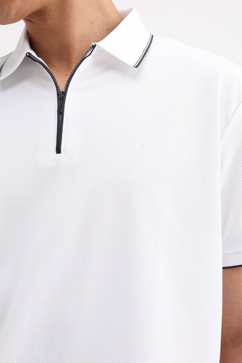 PLAIN ZIPPER POLO T-SHIRT