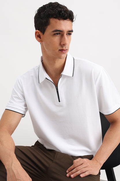 PLAIN ZIPPER POLO T-SHIRT