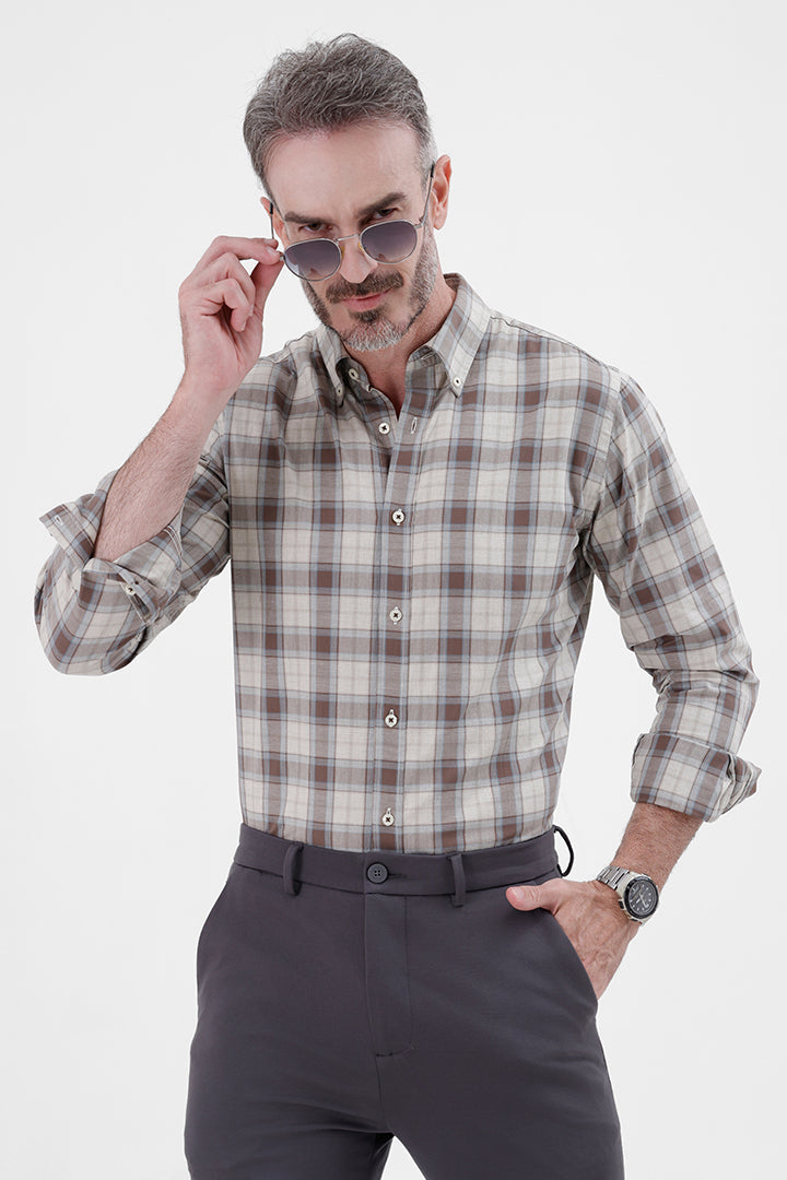 BROWN COTTON CHECK SHIRT
