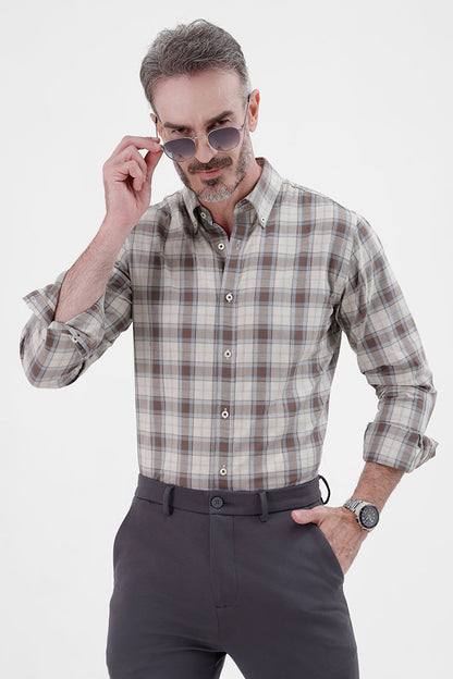 BROWN COTTON CHECK SHIRT
