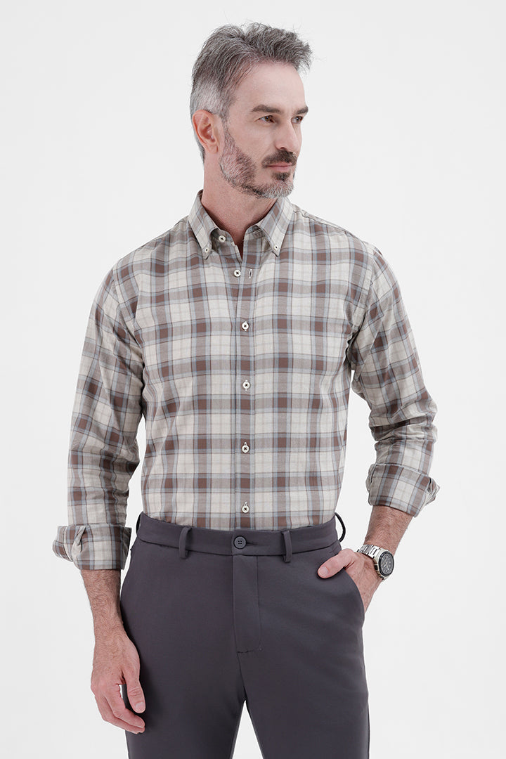 BROWN COTTON CHECK SHIRT