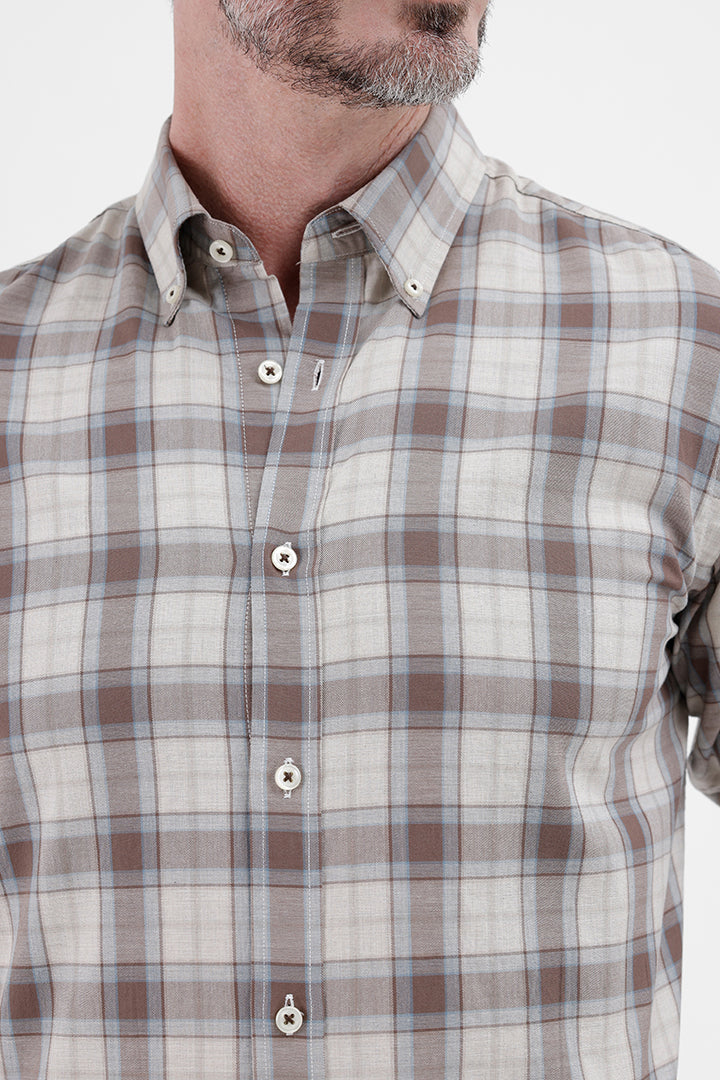 BROWN COTTON CHECK SHIRT