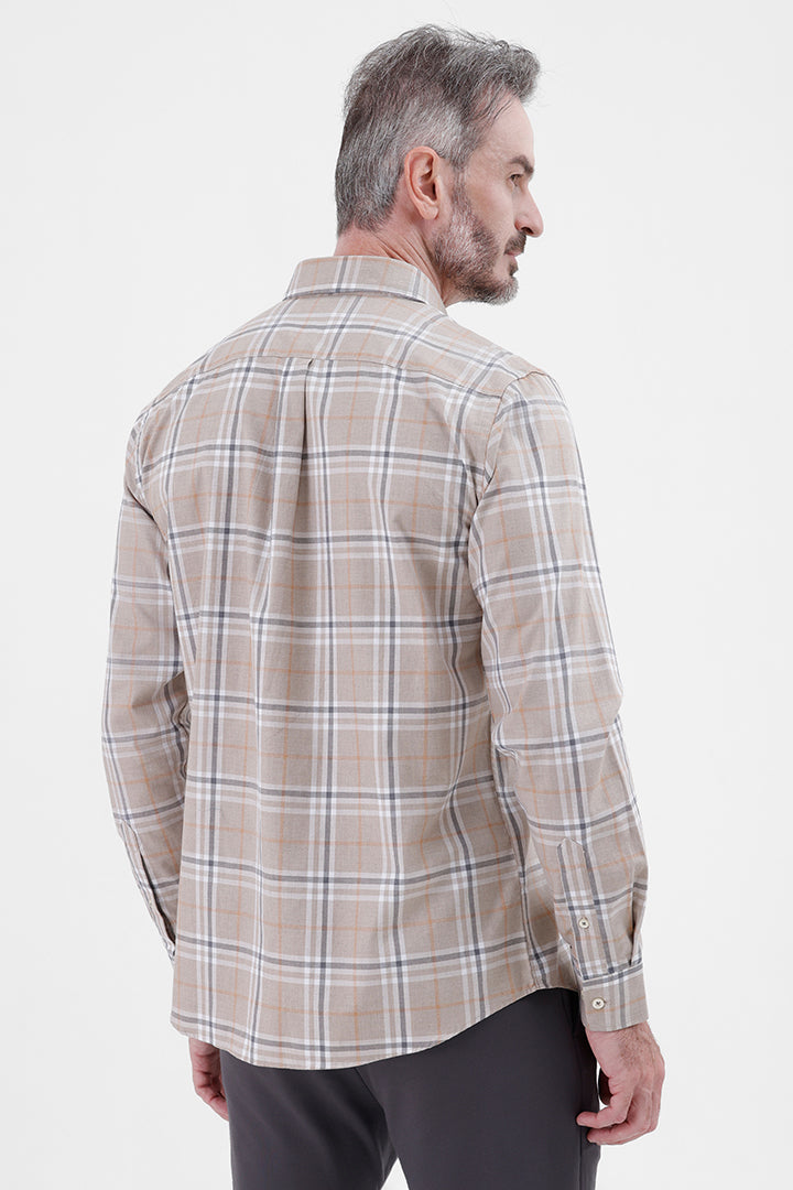 BEIGE MELANGE COTTON CHECK SHIRT