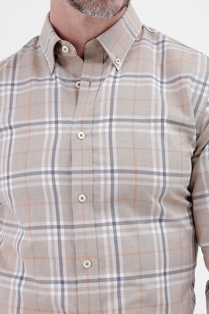 BEIGE MELANGE COTTON CHECK SHIRT