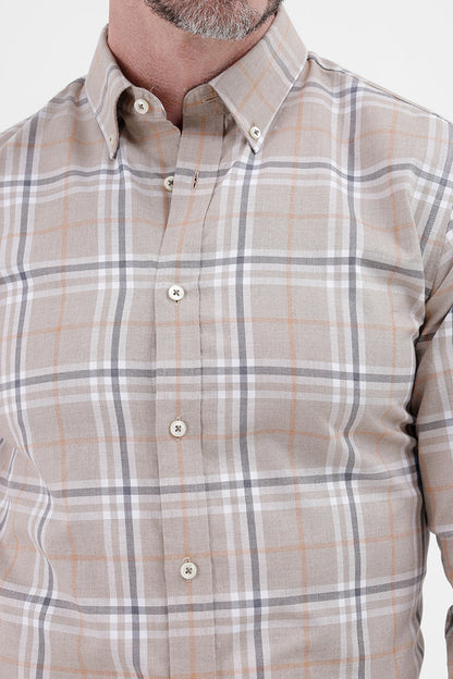 BEIGE MELANGE COTTON CHECK SHIRT