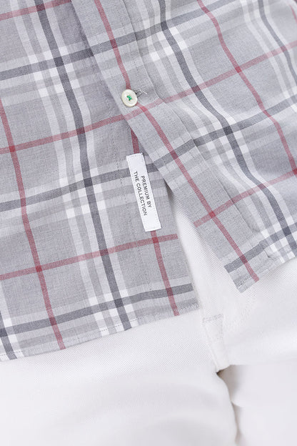 GREY MELANGE COTTON CHECK SHIRT
