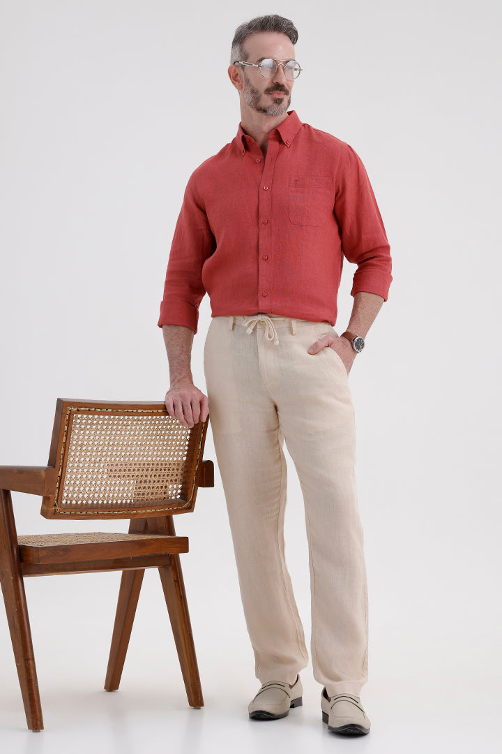 LIGHT BEIGE LINEN TROUSER
