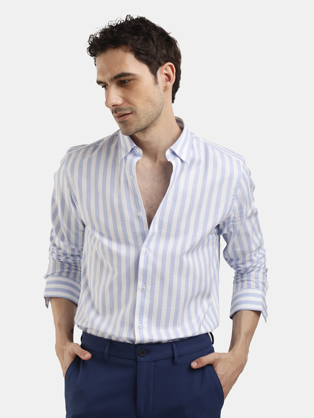 LIGHT BLUE SLIM FIT STRIPED SHIRT