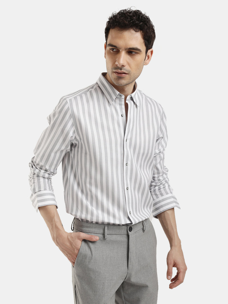 LIGHT OLIVE SLIM FIT STRIPED SHIRT