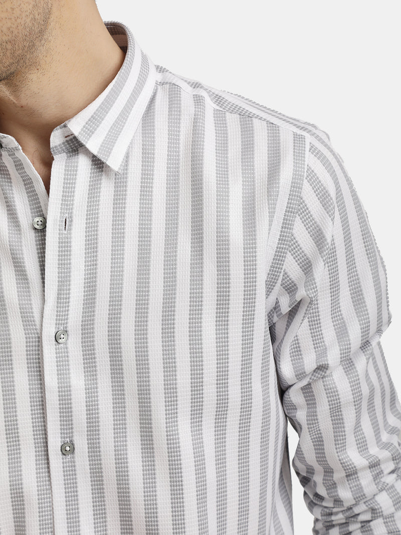 LIGHT OLIVE SLIM FIT STRIPED SHIRT
