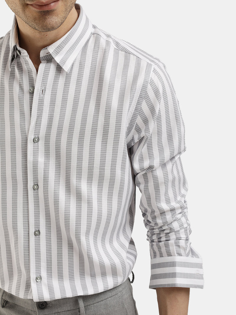 LIGHT OLIVE SLIM FIT STRIPED SHIRT