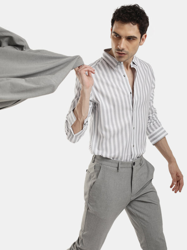 LIGHT OLIVE SLIM FIT STRIPED SHIRT