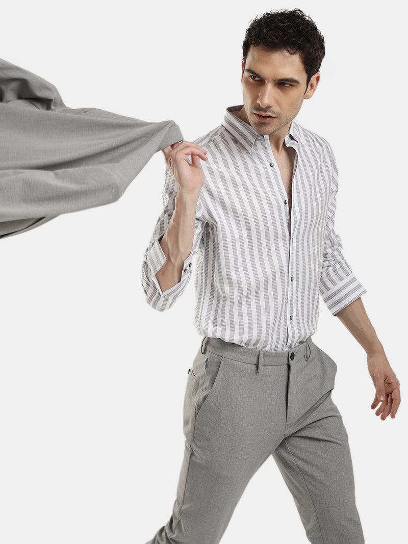 LIGHT OLIVE SLIM FIT STRIPED SHIRT