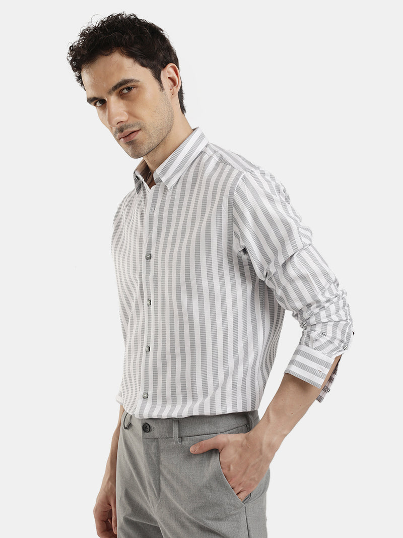 LIGHT OLIVE SLIM FIT STRIPED SHIRT