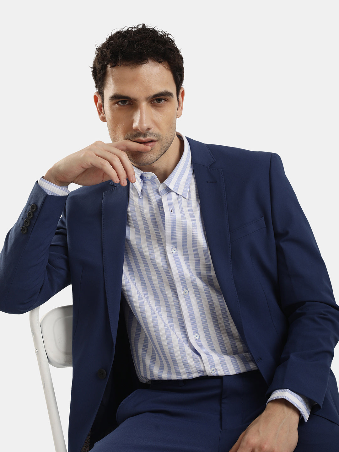 LIGHT BLUE SLIM FIT STRIPED SHIRT