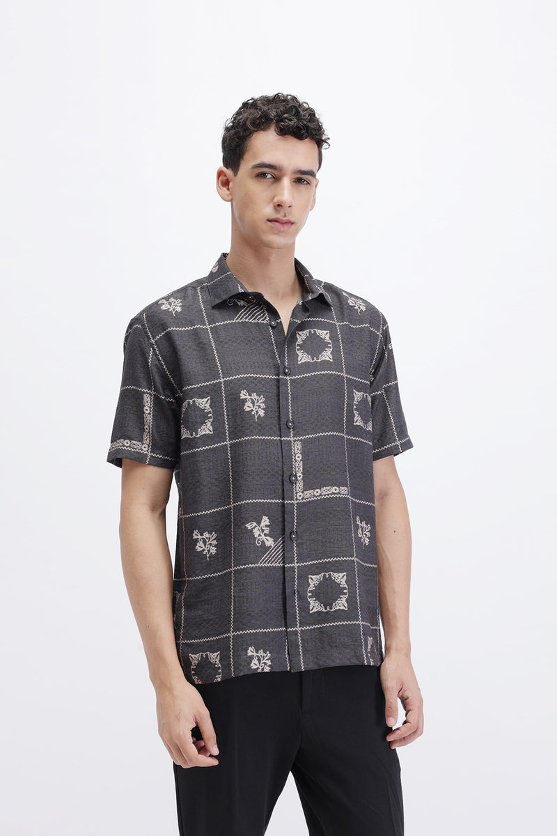 ABSTRACT CHECKED SLIM FIT SHIRT