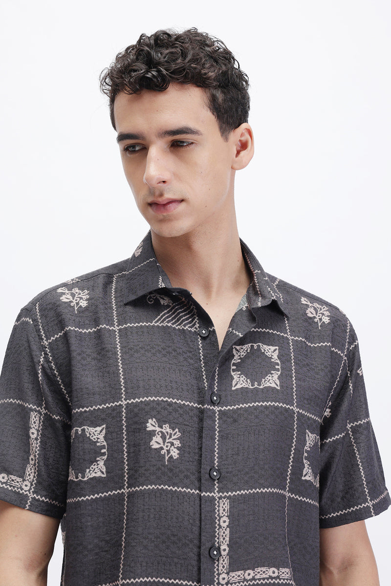 ABSTRACT CHECKED SLIM FIT SHIRT