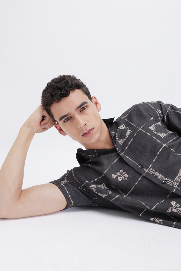 ABSTRACT CHECKED SLIM FIT SHIRT