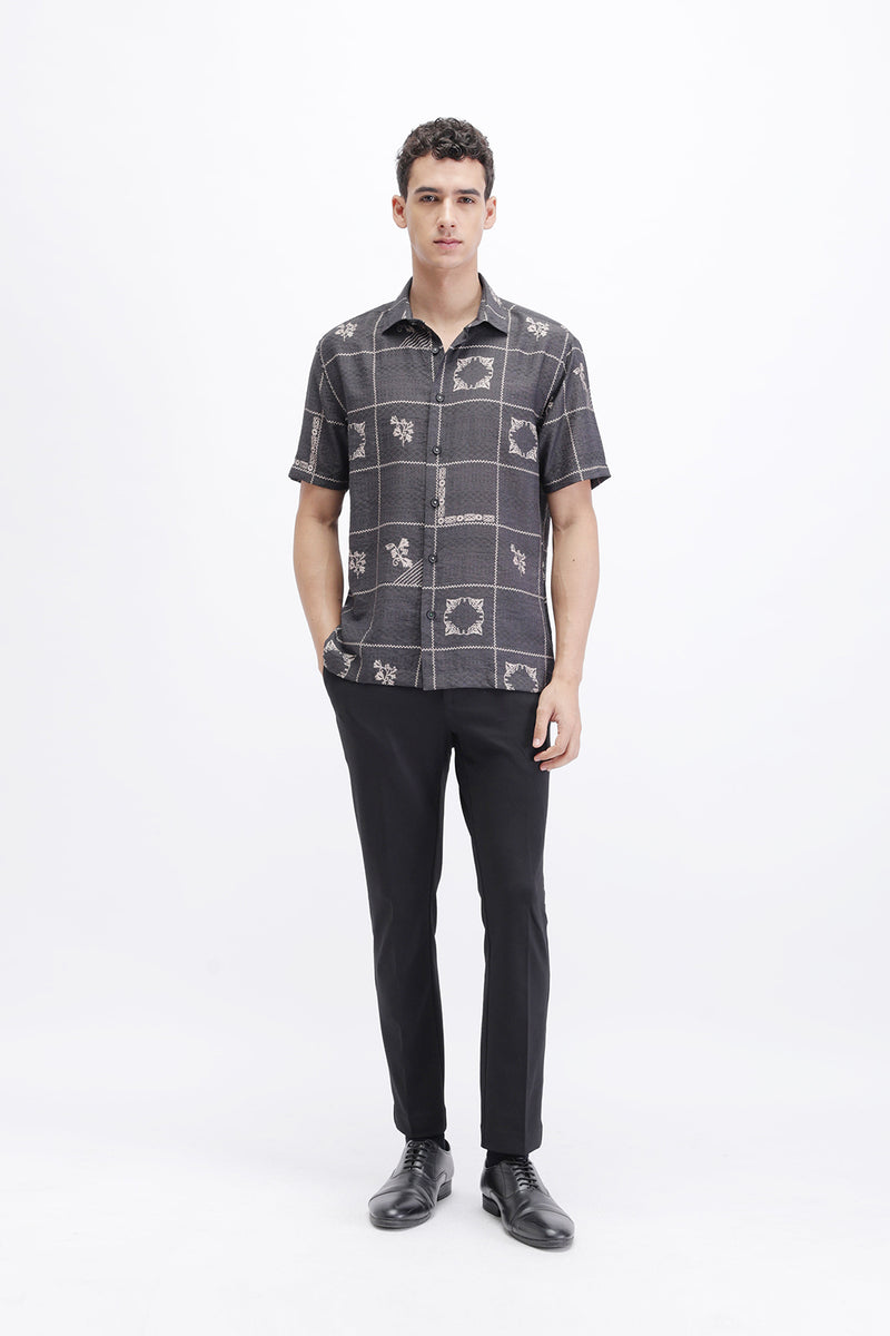 ABSTRACT CHECKED SLIM FIT SHIRT