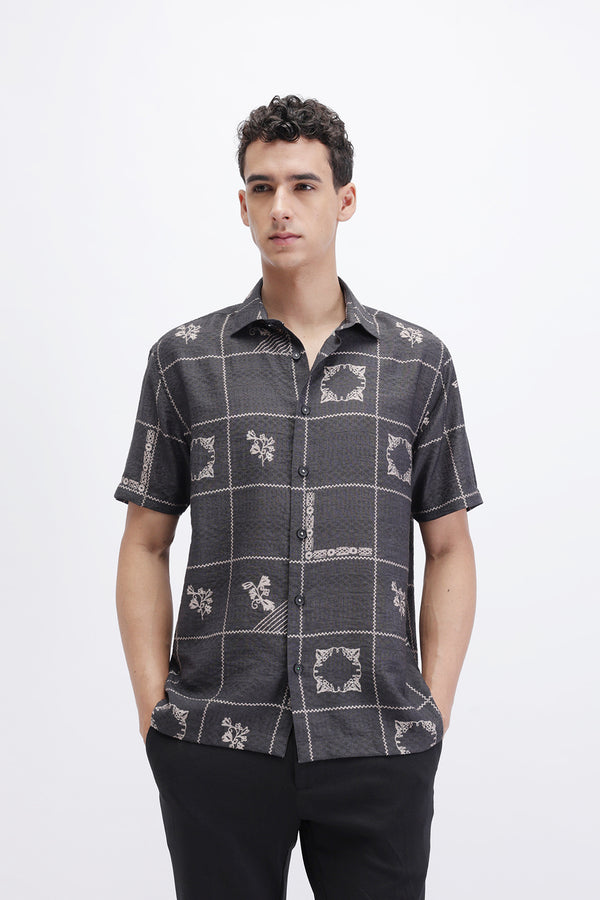 ABSTRACT CHECKED SLIM FIT SHIRT