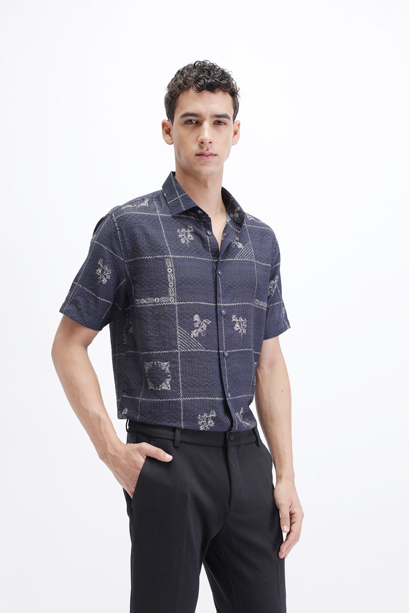ABSTRACT CHECKED SLIM FIT SHIRT