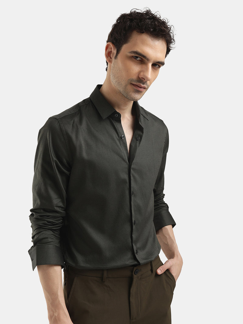 PLAIN DOBBY MAESTRO DARK OLIVE SHIRT