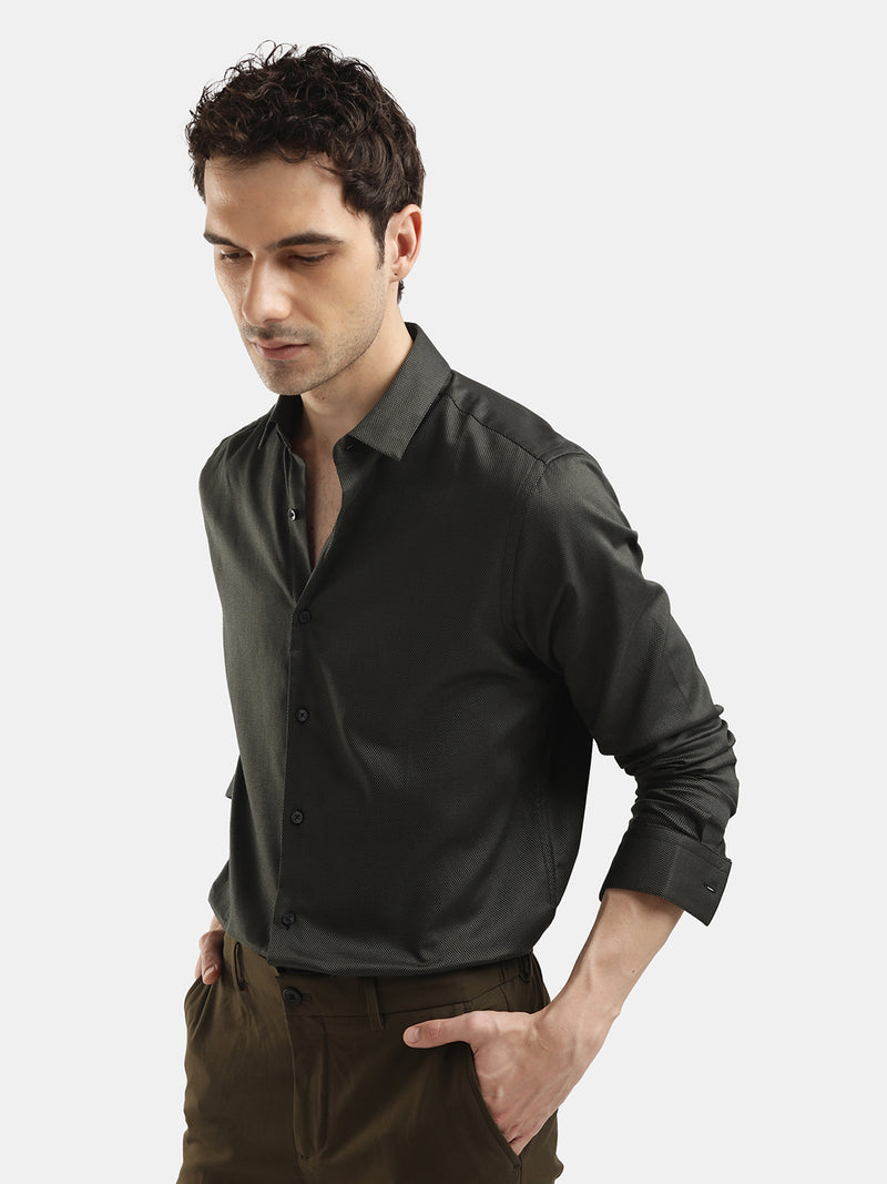 PLAIN DOBBY MAESTRO DARK OLIVE SHIRT