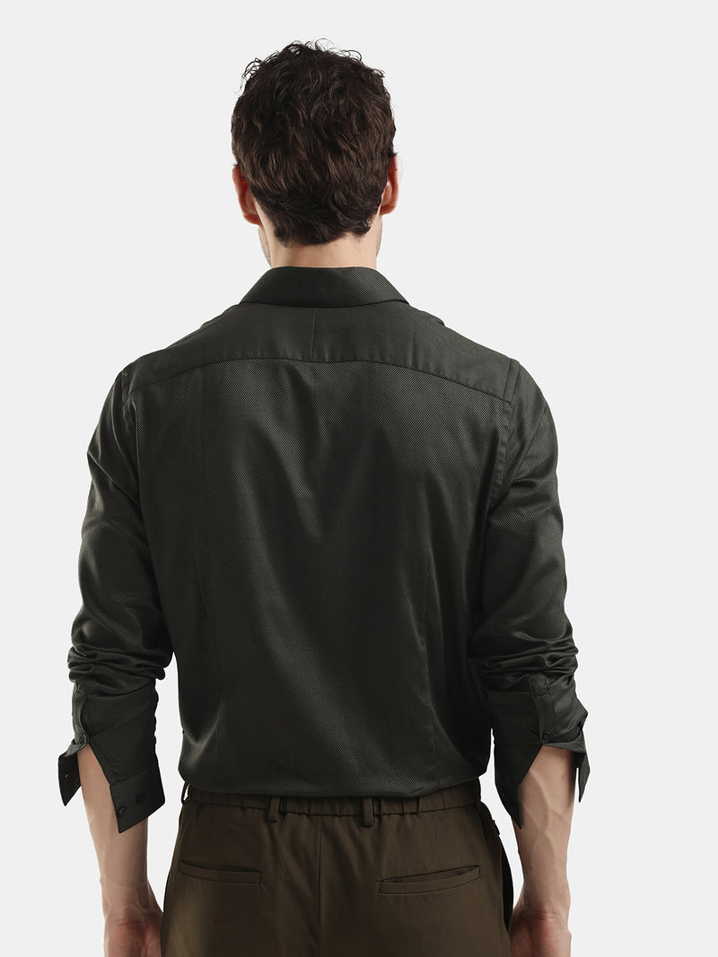 PLAIN DOBBY MAESTRO DARK OLIVE SHIRT
