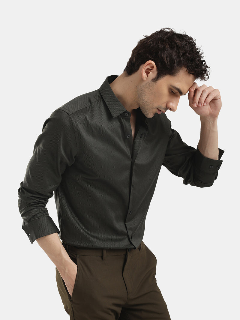 PLAIN DOBBY MAESTRO DARK OLIVE SHIRT